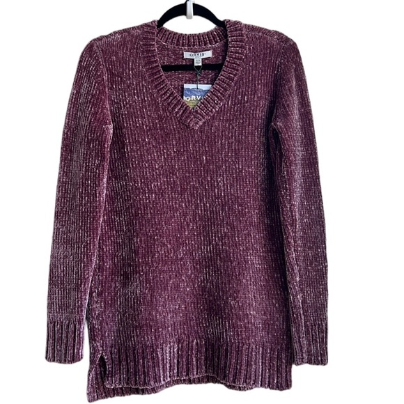 OVIS Mauve Chenille V Neck Sweater - Picture 3 of 13